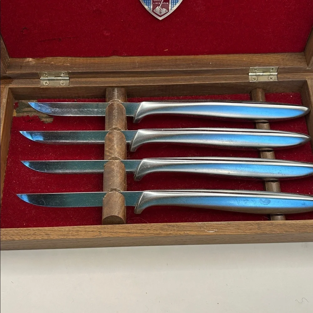 Gerber Silver Knife Set with Red Lining